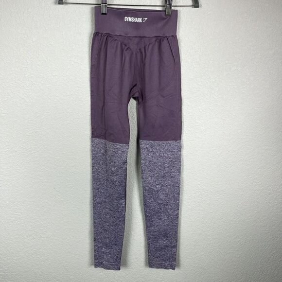 Gymshark Two Tone Seamless Leggings Purple Heathered with Logo High Rise - Picture 4 of 12